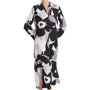 Natori Bonita Zip Caftan Dress Loungewear Medium Pockets K70108 Black White Gray